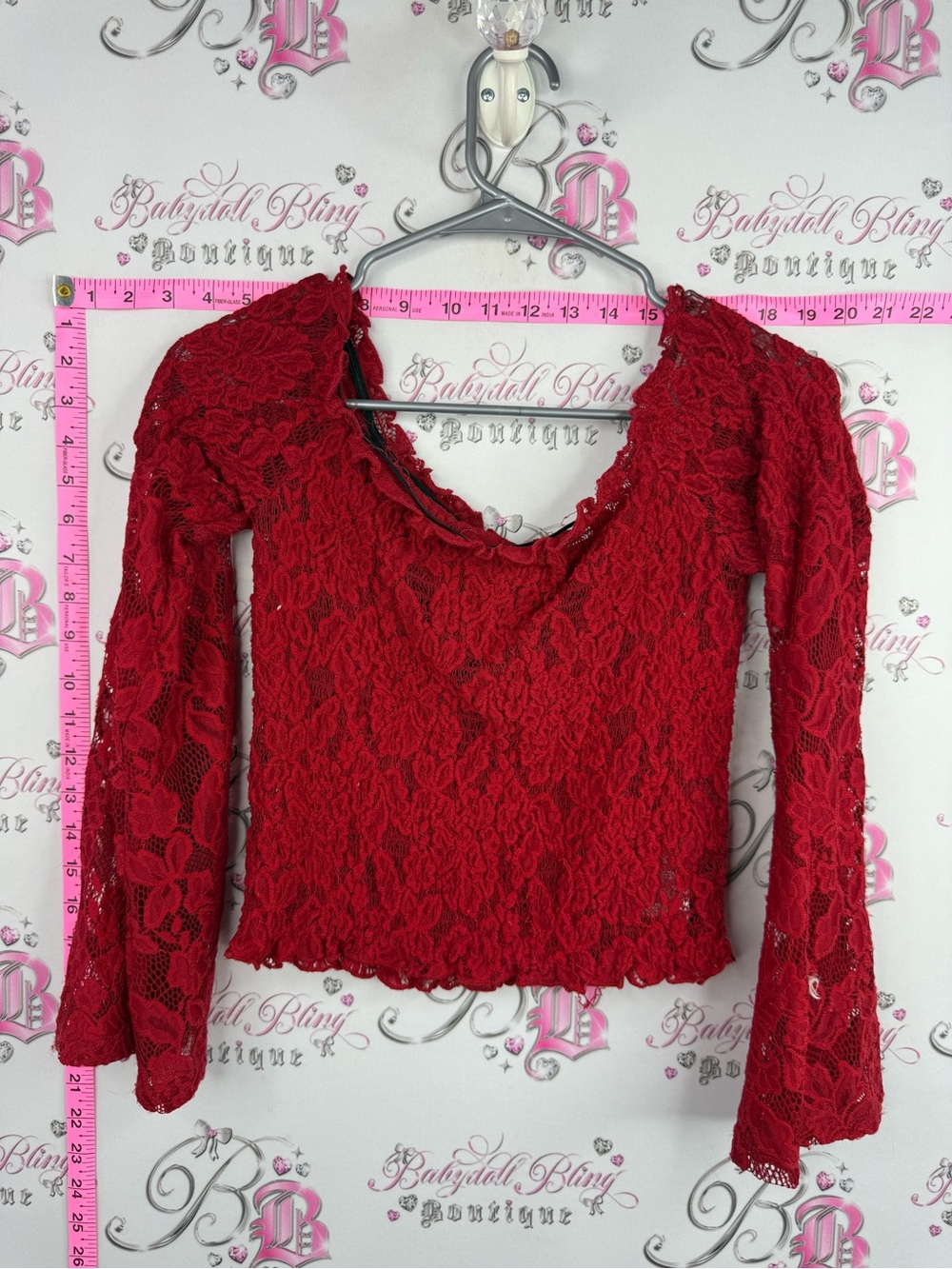 Guess shirt Lacie floral Red Lace Long Sleeve Women's Top